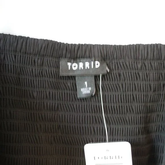 NWT Torrid Poplin Tie Front Skater Dress Smocked Black Plus Size 1 1X H12802 - Picture 6 of 12